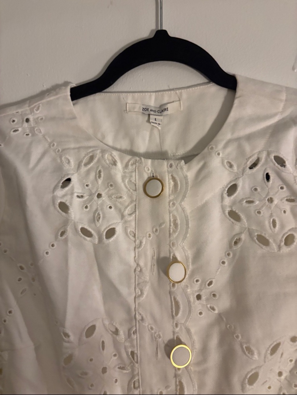 Zoe and Claire Ivory Eyelet Button Front dress size L